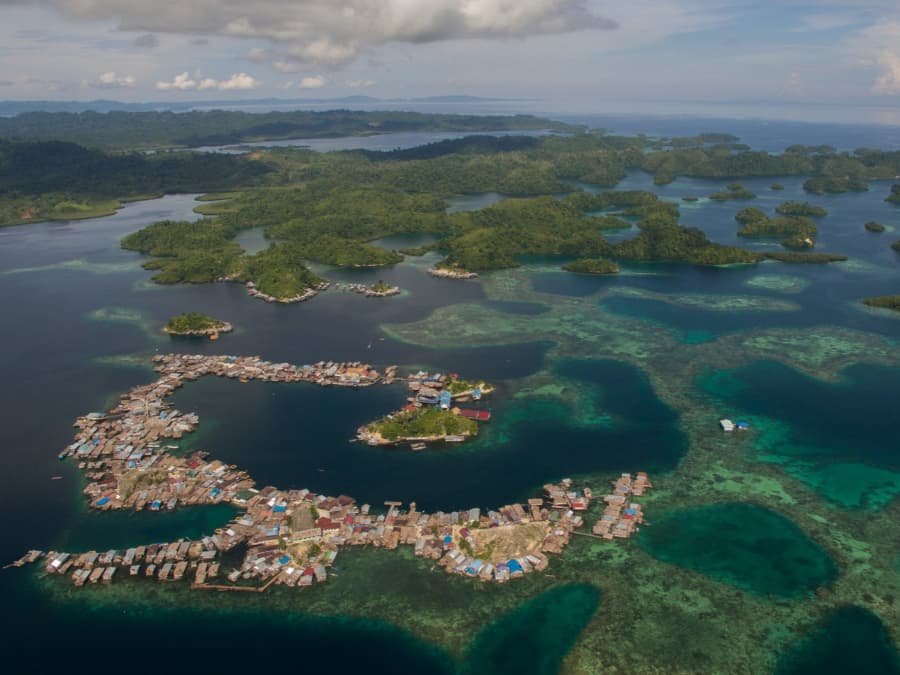 Traditional Bajau stilt houses above the sea in the Togean Islands